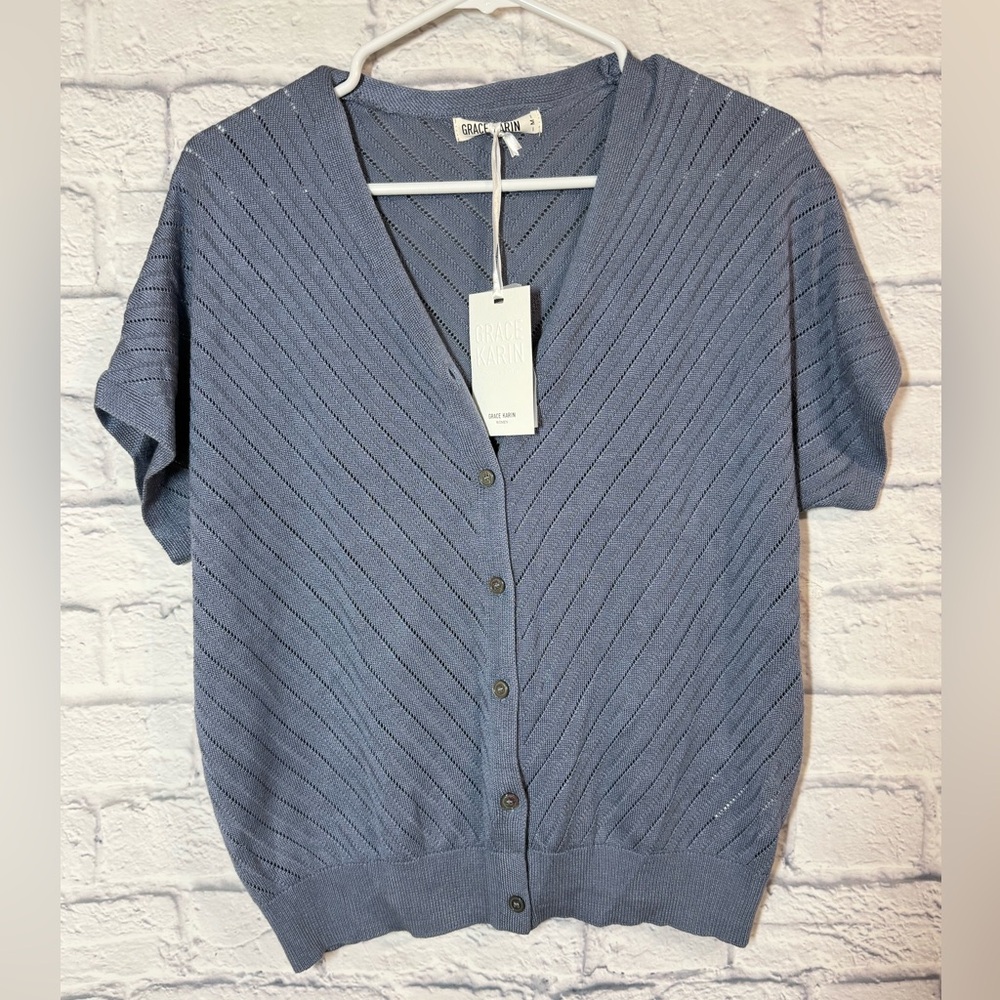 Grace Karin NWT Blue Short Sleeve Cardigan, Medium